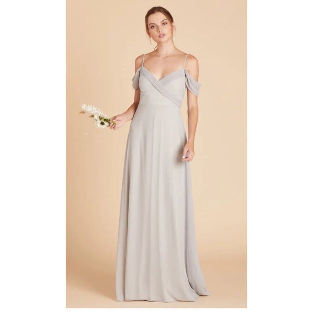 Birdy Grey Spence Convertible Maxi Bridesmaid Dress sz Medium Chiffon Dove Gray